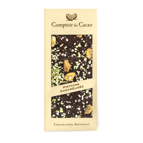 Comptoir du Cacao Dark chocolate bar w/ caramelized pistachios