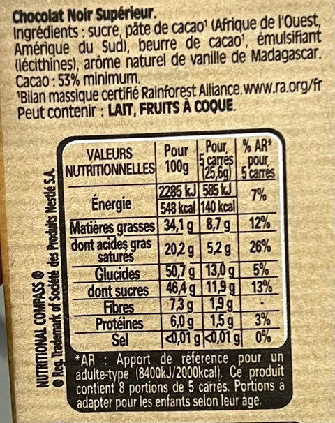 Nestle Dessert Noir Dark Chocolate Bar 53%