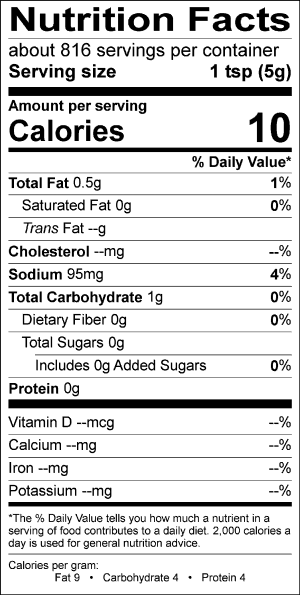 Image of the Nutrition Facts for the French Tarragon Mustard.
