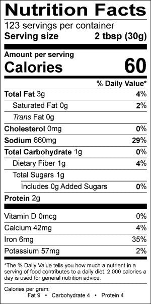 Image of the Nutrition Facts for the Whole Grain Mustard.