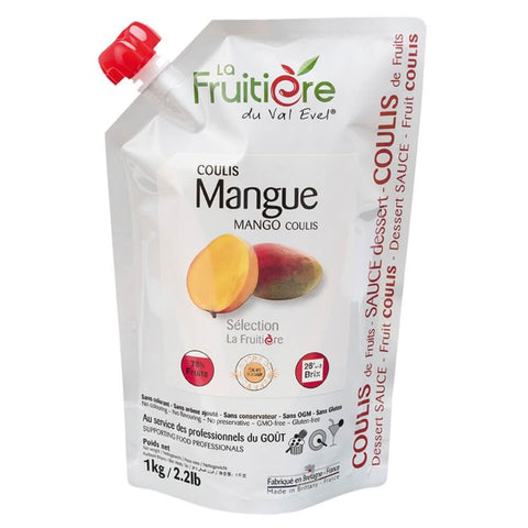 Mango Coulis in its packaging, from La Fruiti??re du Val Evel, front view.