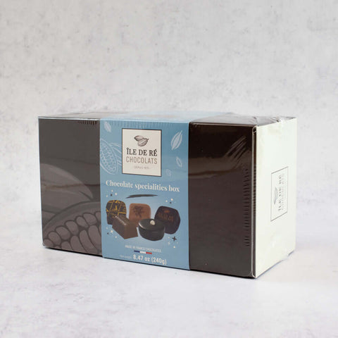 Assorted Chocolate Gift Box from Ile De R?? Chocolats, packed in their boxes, front view.