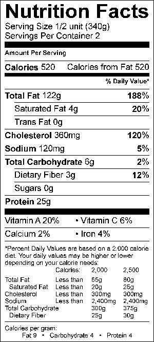 Image of the Nutrition Facts for the Cassoulet.