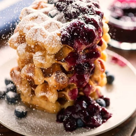 Vanilla Buttermilk Waffles With Blueberry Compote
