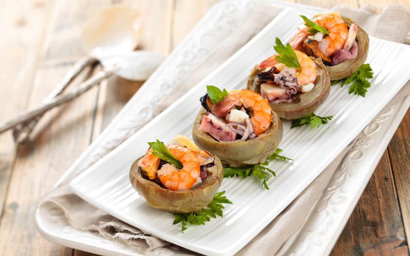 Sauté Artichoke Bottoms with Shrimp