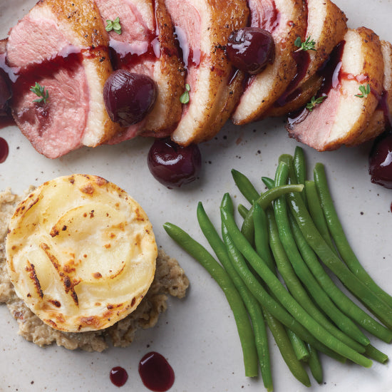 Duck Magret, Green Beans, and Potatoes au Gratin