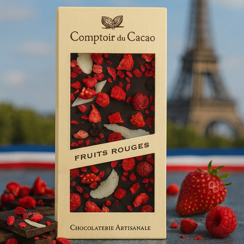 Comptoir du Cacao Dark chocolate bar w/ red fruits & coconut