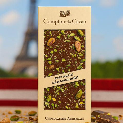 Comptoir du Cacao Milk chocolate bar w/caramelized pistachios