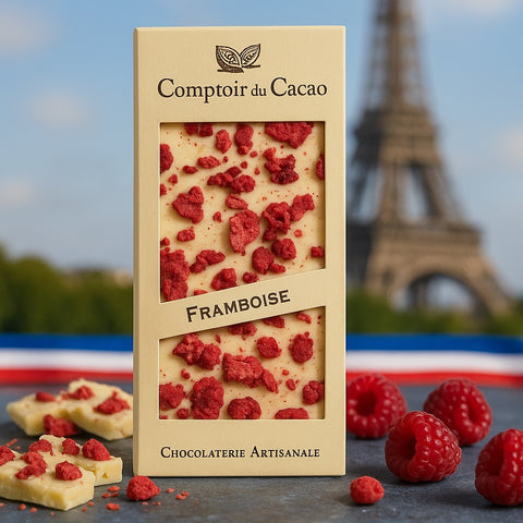 Comptoir du Cacao White chocolate bar w/ raspberries