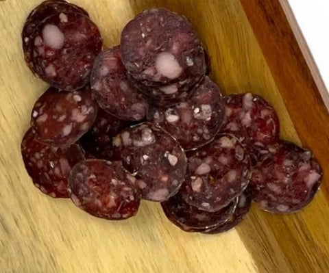 Elk and Pork Salami with Pink Bay Rose (Fresh saucisson)