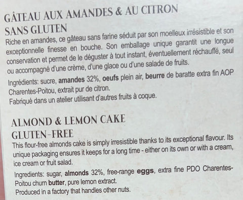 Biscuiterie de Provence GF Almond Cake w/ Lemon