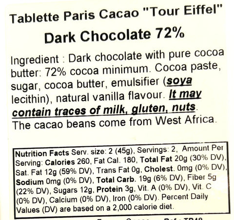 Comptoir du Cacao 72% dark chocolate bar, Tour Eiffel, bicycle