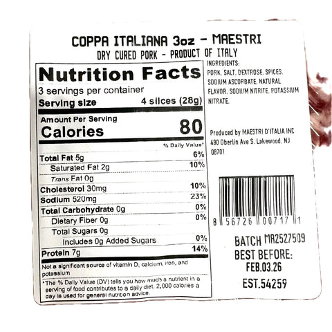 Italian Coppa Pre-sliced Maestri - Fresh Charcuterie