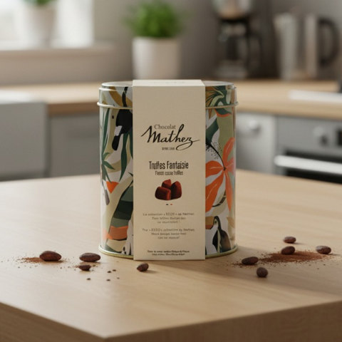 Mathez Cocoa-powdered truffles deco jungle tin