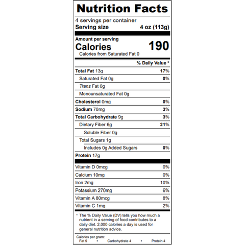 Image of the Nutrition Facts for the Lamb Merguez Sausage.