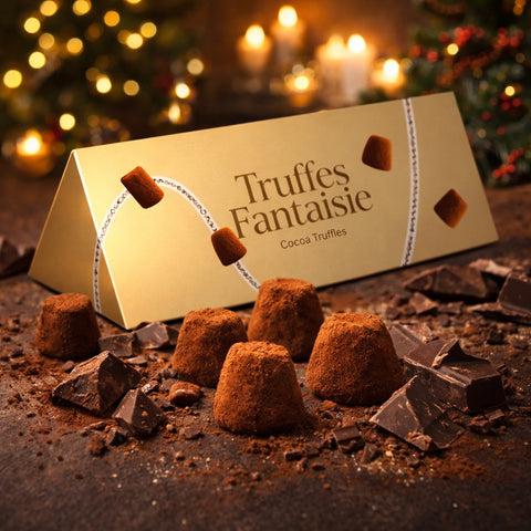 Mathez Cocoa-powdered truffles, plain, triangular gold box