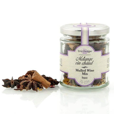Terre Exotic's Mulled Wine Mix (Vin Chaud), stored in its glass jar, front view. 