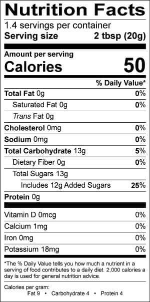 Image of the Nutrition Facts for the Mango-Peach Preserves from Bonne Maman.
