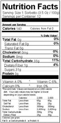 Image of the Nutrition Facts for the Ripieno Pineapple Sorbetto in Fruit Shell.