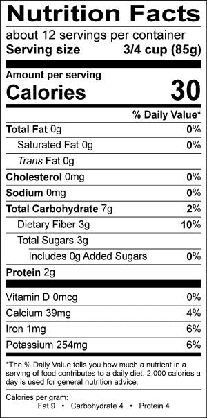 Image of the Nutrition Facts for the Very Fine Yellow Wax Beans.