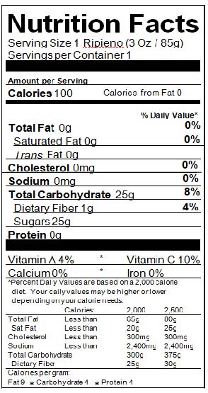 Image of the Nutrition Facts for the Ripieno Mango Sorbetto in Fruit Shell.