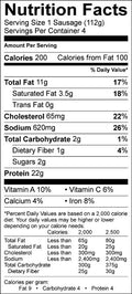 Image of the Nutrition Facts for the Chipolata Bistro Sausage.