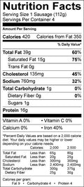 Image of the Nutrition Facts for the Blood Sausage (Boudin Noir).