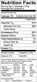 Image of the Nutrition Facts for the Chorizo Spanish Style Sausage.