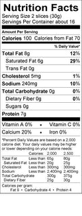 Image of the Nutrition Facts for the Raclette Cheese Slices.