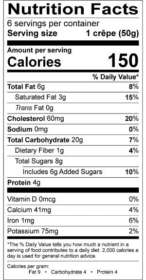Image of the Nutrition Facts for the French Crepes 10.6".