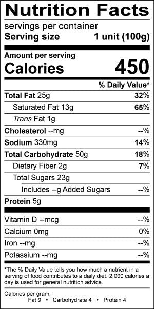 Image of the Nutrition Facts for the Liege Waffles.