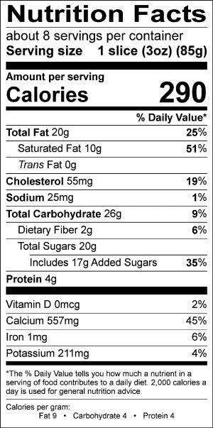 Image of the Nutrition Facts for the Opera Strip Cake.