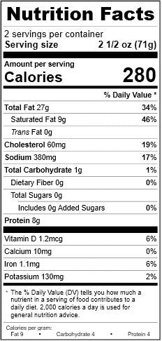 Image of the Nutrition Facts for the Shredded Pulled Duck Meat Rillette.