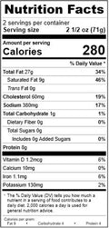Image of the Nutrition Facts for the Shredded Pulled Duck Meat Rillette.