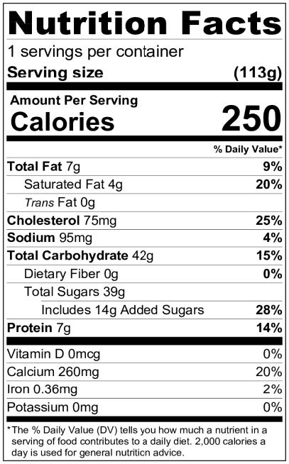 Image of the Nutrition Facts for the Caramel Flan.