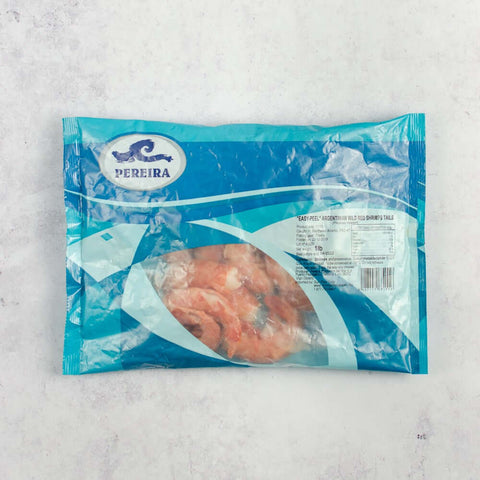 Plastic bag containing 11/15 Ez-Peel Shrimp, seen from above.