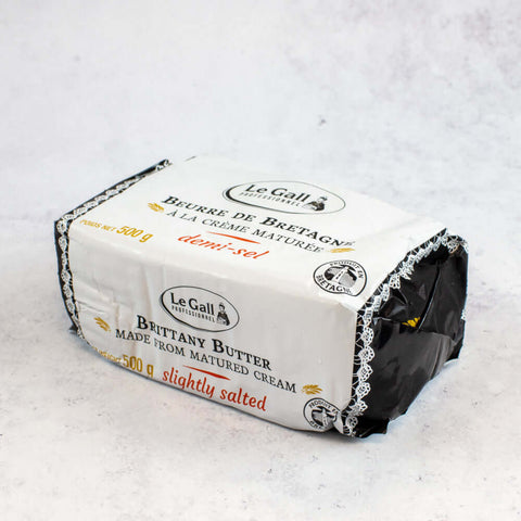 The Gall Butter Block Salted in its packaging, side view. 