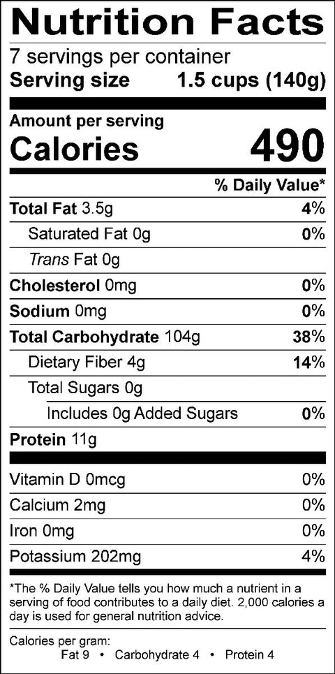 Image of the Nutrition Facts for the Polenta.
