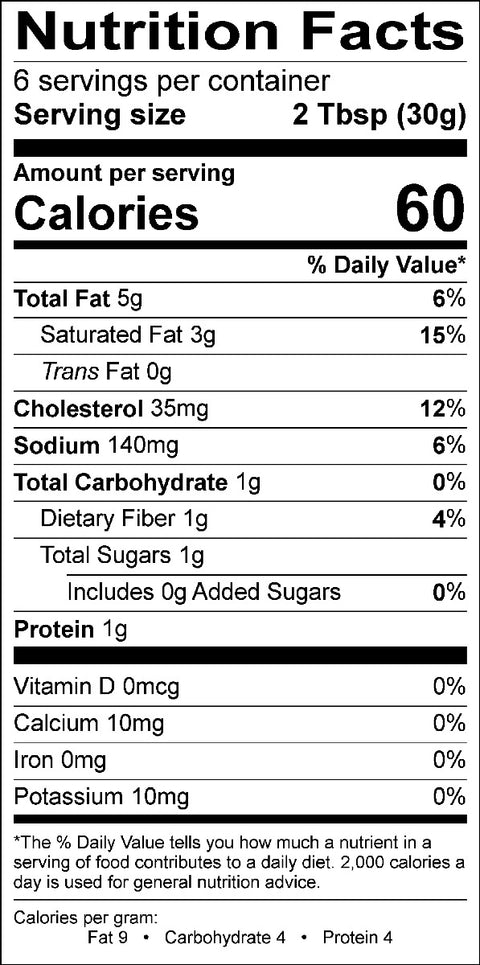 Image of the Nutrition Facts for the Hollandaise Sauce.