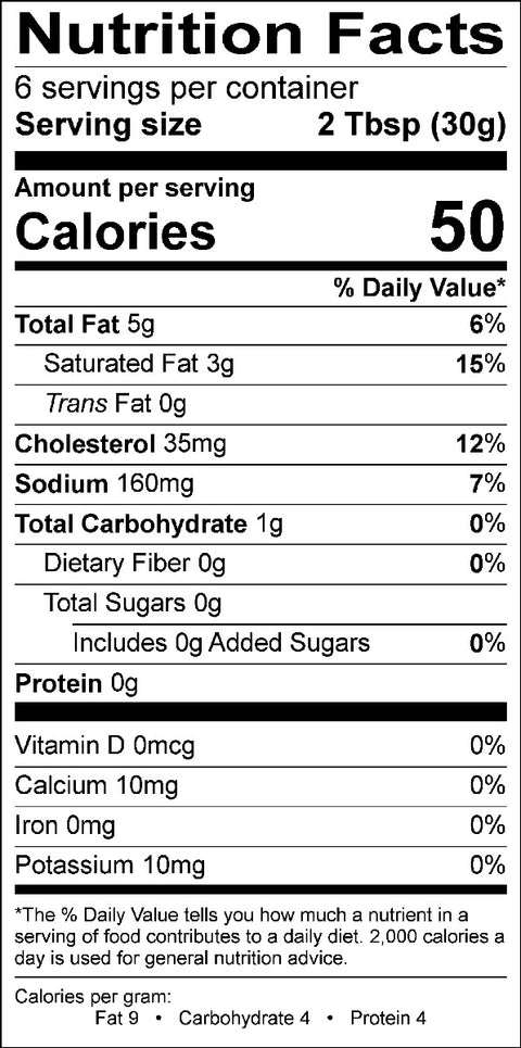 Image of the Nutrition Facts for the Bearnaise Sauce.