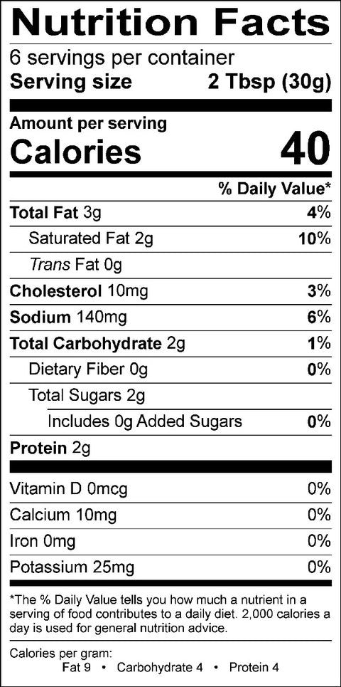 Image of the Nutrition Facts for the Peppercorn Sauce from Maison Poitier.