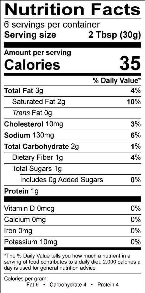 Image of the Nutrition Facts for the Morel Sauce.