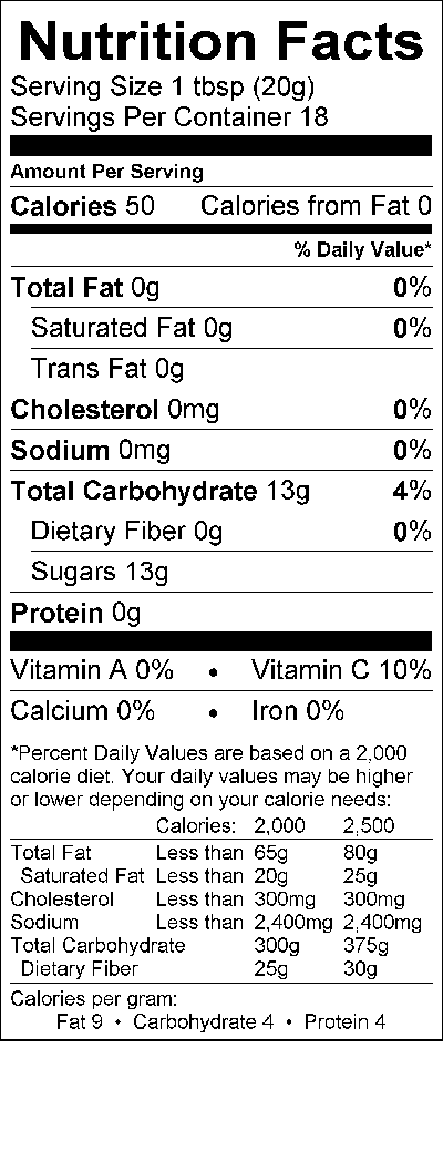 Image of the Nutrition Facts for the Raspberry Mix Packets.