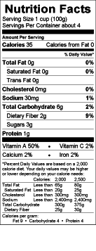 Image of the Nutrition Facts for the Vegetable Blend.