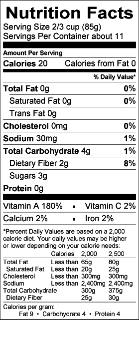 Image of the Nutrition Facts for the Parisian Carrots.