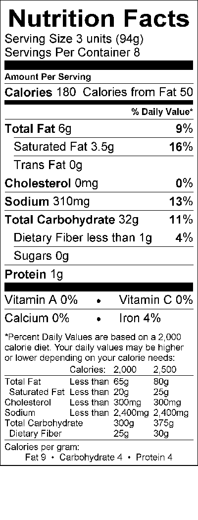 Image of the Nutrition Facts for the Yuca Steak-Cut.