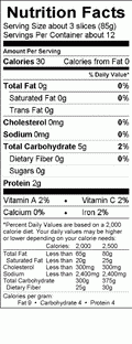 Image of the Nutrition Facts for the Grilled Eggplant.