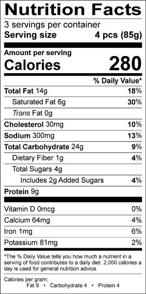 Image of the Nutrition Facts for the Brie & Pear Fillo Rolls.
