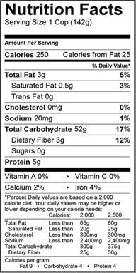 Image of the Nutrition Facts for the Golden Quinoa.