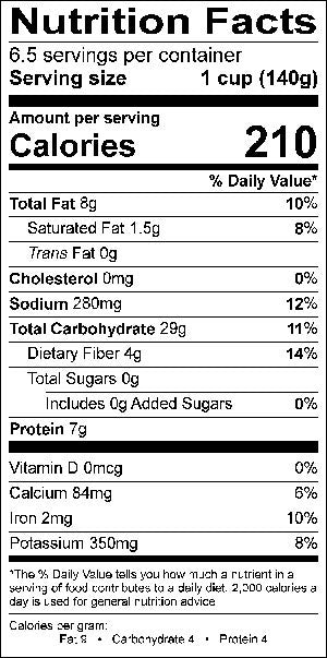 Image of the Nutrition Facts for the Organic Quinoa & Kale.